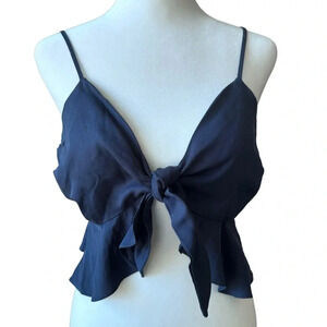 Caren Forbes Navy Blue Spaghetti Strap Front Tie Crop Top womens size S